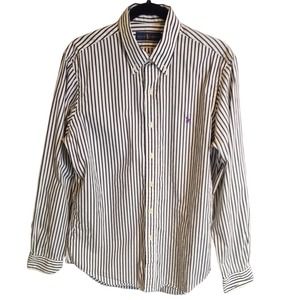 Ralph Lauren | Black & White Striped Purple Pony Long Sleeve Button-Up Shirt